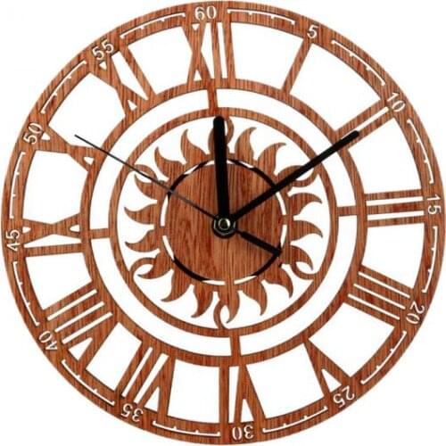 Large Round Sun Shaped Vintage Roman Handmade Decorative Art Wooden Large Wall Clock On The Wall For Gift 23cm