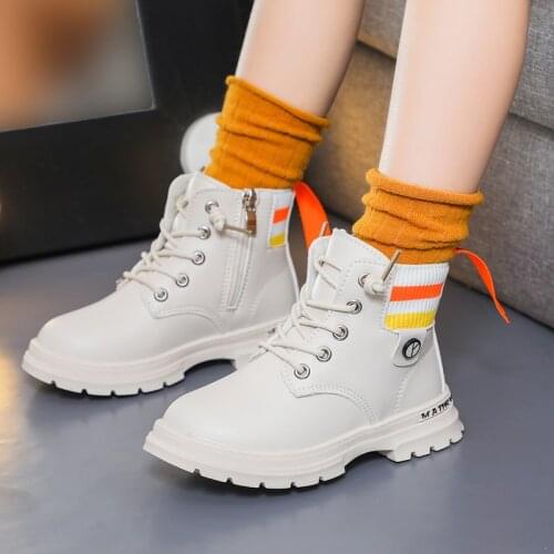 Girls' martin boots autumn winter warm plush ankle boots boys & girls boots lace-up childrens winter shoes leather boots