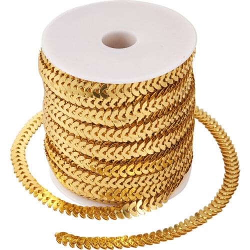 Iron Leaf Links Chains, Soldered, Golden, 5x8.5x2mm; about 25m/roll