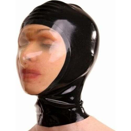 Black and Transparent Latex Hoods Mask Open Nostril Breath Control Clubwear