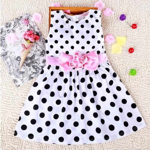 Kids Dresses For Girl Summer Flower Sleeveless Dots Girl Dresses Baby Birthday Party Princess Dress vestido For 2 4 6Years