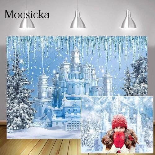 Winter Frozen Castle Photography Backdrop Fairytale Newborn Princess Birthday Portrait Background Snow Pine Christmas Props