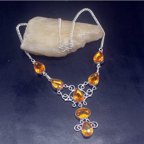 Gemstonefactory Jewelry Big Promotion Unique 925 Silver Amazing Teardrop Honey Topaz Women Chain Necklace 38cm 202101485