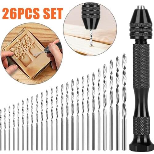 KKMOON 26Pcs Hand Drill Bits Set Aluminum Alloy Hand Drill + 25Pcs High-speed Steel Twist Drill Bits Small Manual Chuck Pin Vise