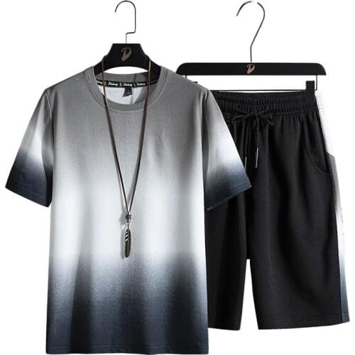 Summer Men Sportswear Tracksuit Quickly Dry Loose Sweatshirt+short male Running Jogger Fitness Gym Workout Casual Set Sport Suit