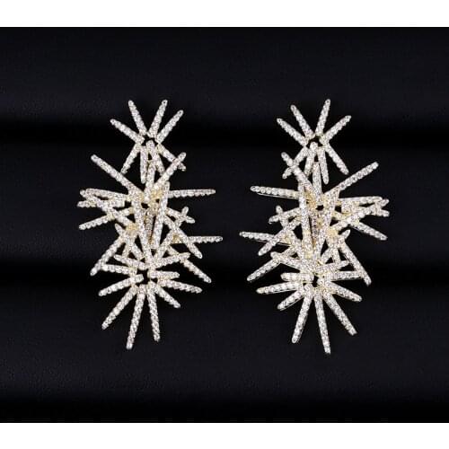JaneKelly Fashion Gold-Color cubic zirconia fireworks shaped full stones drop earrings ,gorgeous womens accessaries