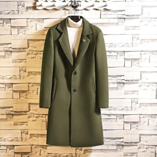 European Trend Autumn and Winter Mid-length Woolen Coat Mens Korean Style Slim Trend Woolen Coat Jacket Trend