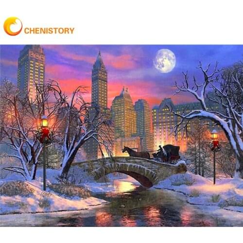 CHENISTORY 60x75cm Pictures By Number City Night Landscape Oil Paints Kits Home Wall Decor Diy Framed Oil Painting Number Kits