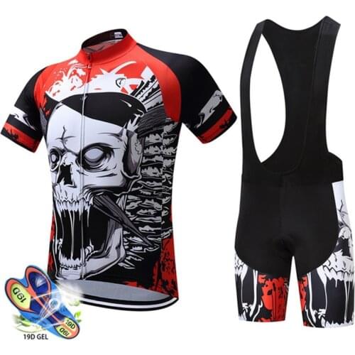 2021 New Skull Pattern Men Summer Cycling Clothing Breathable Clothes Kit Short Sleeve Bib Shorts MTB Ropa Ciclismo Maillot Wear