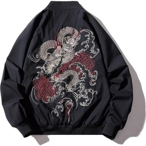 Autumn Bomber Jacket Men Chinese Dragon Embroidery Pilot Jacket Retro Punk Hip Hop Jacket Youth Streetwear High Street Hipster
