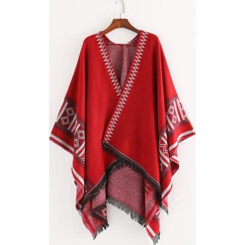 Autumn And Winter Geometric Border Pattern Ladies Nap Blanket Warm And Windproof Fashion Retro Lengthen Tassel Shawl