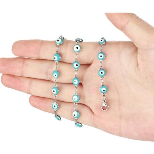 Stainless Steel Necklace for Women Enamel Turkish Evil Eyes Beads Chain Necklaces Red Blue Geometric Round Beaded Chains Jewelry