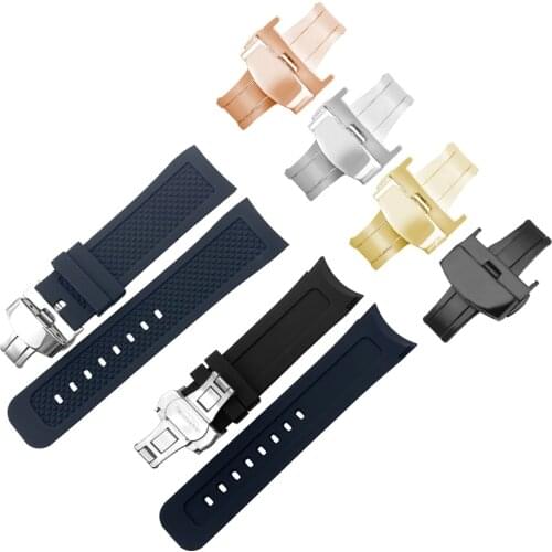 24mm Rubber Watchband Curved End Strap For Tissot T035 Watch Band Butterfly buckle Wrist Strap
