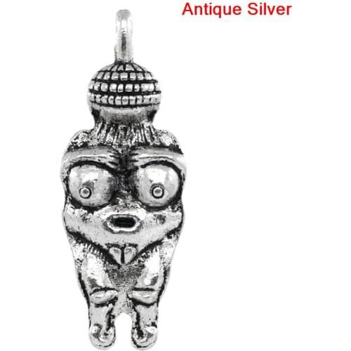 DoreenBeads Zinc alloy Charm Pendants Venus Of Willendorf Fertility Goddess Pregnancy Antique Silver Color 3.3cmx12mm,3 PCs