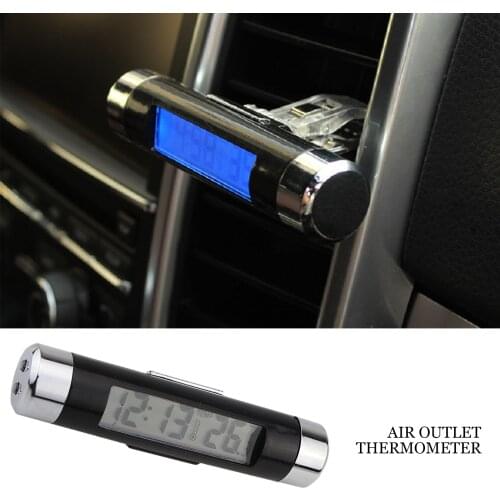 Stylish 2 In 1 Digital Car LCD Clock Thermometer Electronic Clock With Clip Automatic Digital Clock Blue Backlight