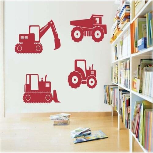 Construction equipment Happy Crane Truck Cartoon sticker Construction Vehicles Trucks Vinyl Wall Sticker Decals A14-018