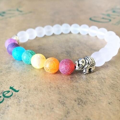 Handmade Jewelry Colorful Chakra Natural Stone Beads Yoga Bracelets Alloy Elephant Bracelets for Women Lucky Jewelry Gift