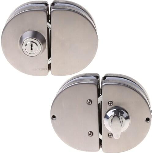 Glass Door Lock Stainless Steel Double Bolts Swing Push Sliding Control No Drill Anti-Theft Security Lock with Keys