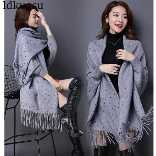 2020 New Tassel Cloak Shawl Sweater Female Spring Autumn Coat Women Poncho Loose Bat Shirt Knitted Cardigan Jackets A718