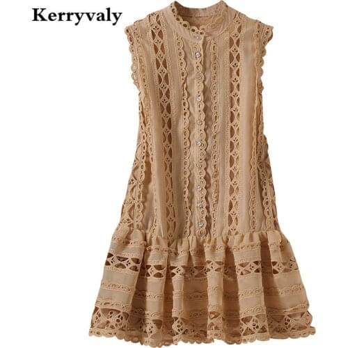 High Quality Summer Graceful Water Soluble Lace Dress Women Clothes 2021 Loose A- Line Slim Sleeveless Vest Party Dress N9561