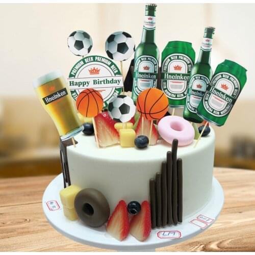 1 Set DIY Football Basketball Cola Beer Cake Ice-cream Cupcake Toppers Picks Boyfriend Dad Father Birthday Party Dessert Decor