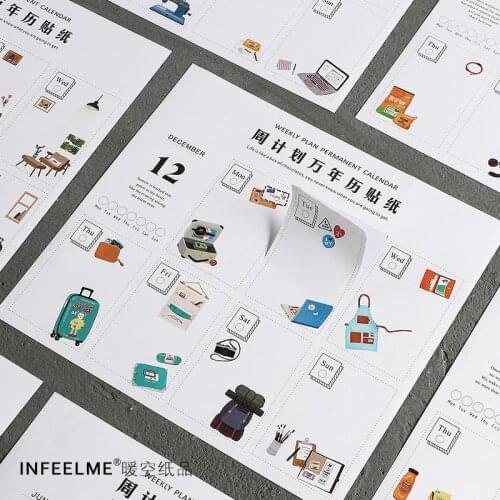 12 Pcs/Set 2022 Creative Weekly Plan Perpetual Calendar Decorative Sticker DIY Diary Scrapbook Label Stickers