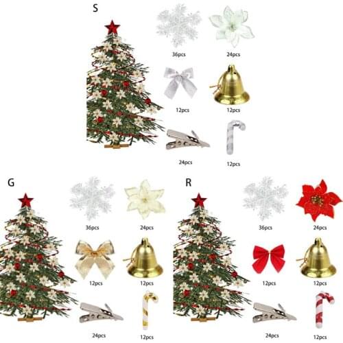 120PCS Christmas tree flowers snowflake bow bell For Chirstmas Hanging Ornaments Xmas Decor For Home Party Wedding New Year