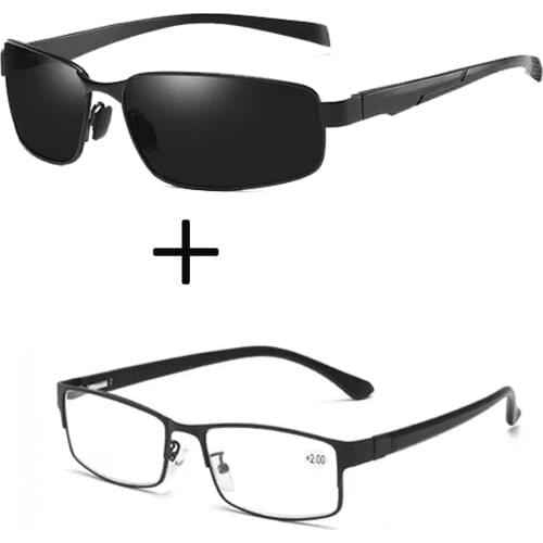 2Pcs!!! rectangular Comfortable Frame Ultralight Reading Glasses for Men Women and Alloy Sports Polarized Sunglasses Outdoor