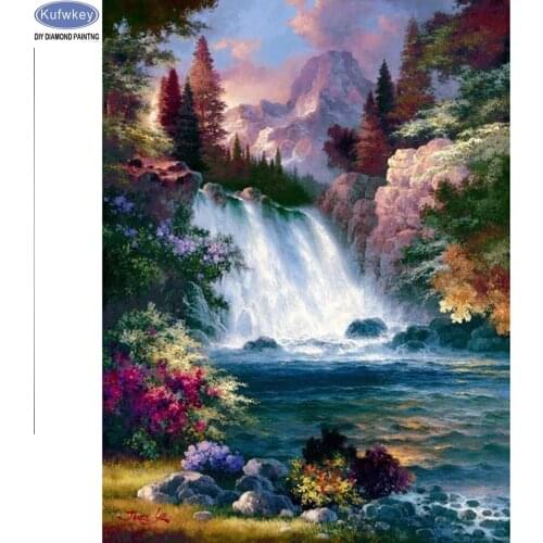 3d nature scenery mazayka bead embroidery full drill Diamond painting waterfall forest 5d Cross Stitch Rhinestone mosaic image