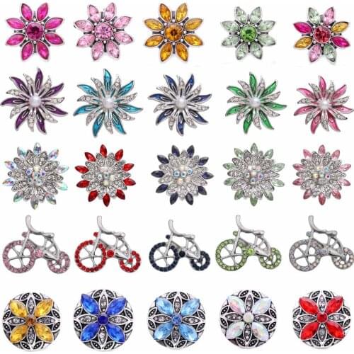 5pcs/lot New 18mm Snaps Jewelry High Quality Rhinestone Flower Bird Metal Snap Buttons DIY Charms Button Jewerly