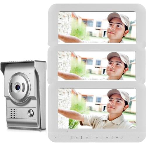 7 Inch Wired Video Doorbell Door Phone Intercom Visual Home Security System Rainproof Camera + 3 Screen Monitors Free Shipping