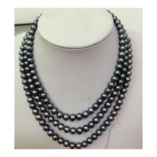 9-10mm natural black tahitian pearl necklace48inch