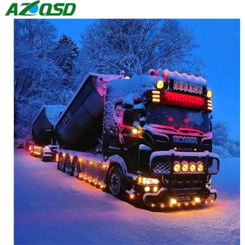 AZQSD Diamond Painting Truck Snow Winter Cross Stitch Rhinestones Diamond Art Embroidery Landscape Mosaic Home Decoration Gift