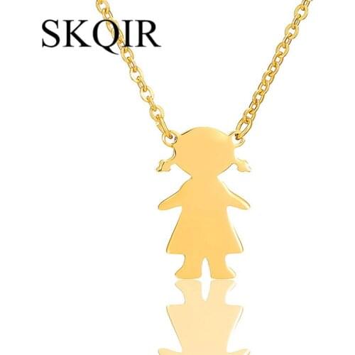 Free Engraved Name Girl Pendant Necklace Cute Stainless Steel Ponytail Daughter Charm Necklace Children Birthday Jewelry Gift