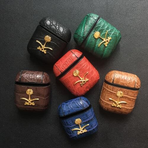 Saudi Arabia National Emblem PU Leather Earphone Case For Apple Airpods Bluetooth Headset Protector Shockproof Cover For AirPods