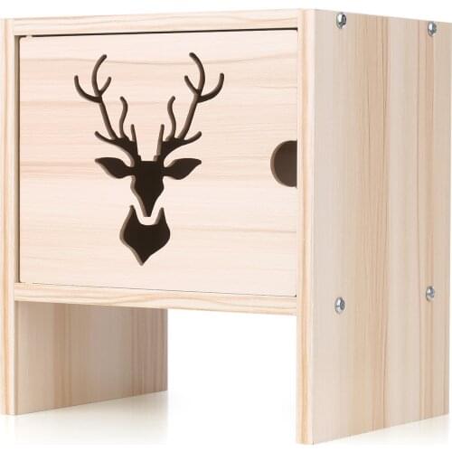 Wood Desktop Organizer Deer Pattern with Door 2-Tier Wooden Table Storage Shelf Home Office Table Top Storage for Books