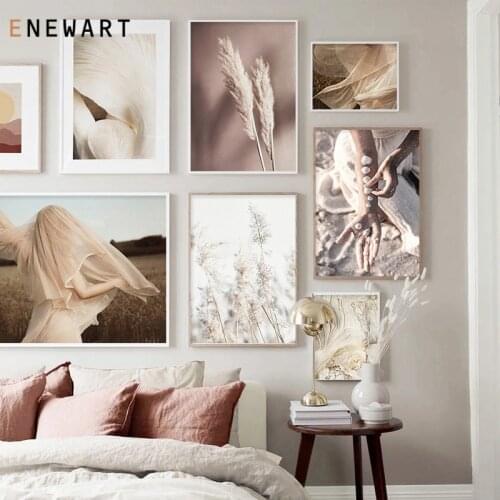 Girl Wheat Flower Leaves Plant Posters and Prints Nordic Landscape Canvas Painting Pictures for Living Room Wall Art Home Decor