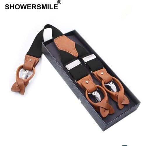 Men Suspenders Clips Button Solid Black Shirt Braces Leather Elastic Male Wide Suspenders Khaki Blue Black Coffee 125cm*3.5cm
