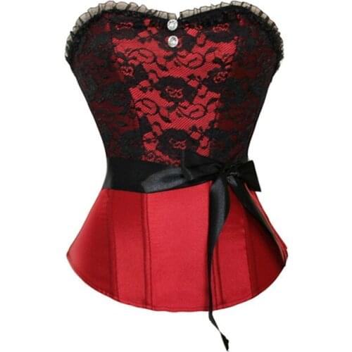 Women Vintage Sweet Lace up Bow Overbust Corsets and Bustiers Korset Bodysuit Shaperwear Coletes Party S-2XL