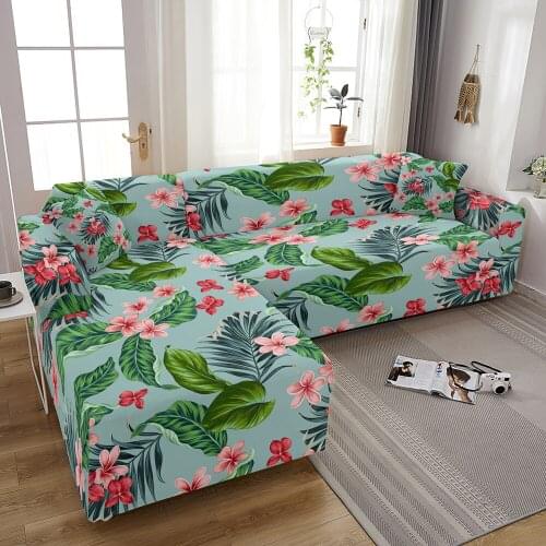 Floral Flowers Elastic Sofa Slipcover Tropical Leaves Sofa Covers For Living Room L Shape Corner Sofa Cover Furniture Protector