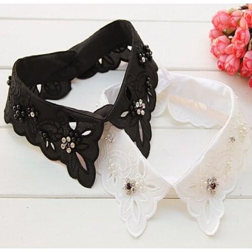 Solid Shirt Blouse Vintage Detachable False Elegant pearl Cotton Women Lapel Fake False Collar Detachable Collar