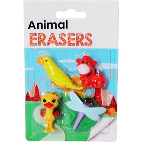 Global Wholesale Cartoon Animal Eraser Sets for Testing Prize and School Stationery with Korean Design Kids Pencil Eraser 16pcs