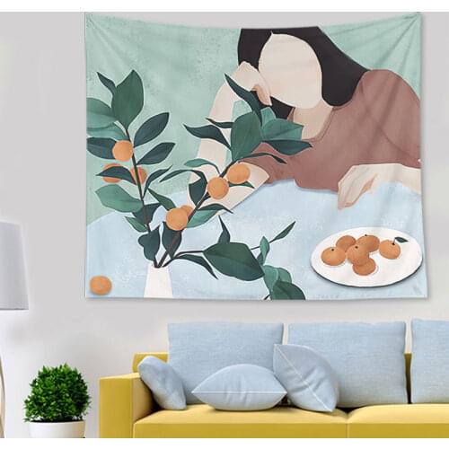 Cartoon Geometric Print Tapestry Wall Hanging Home Decor Portrait Pattern Decorative Carpet Polyester Leaf Tapestry Wall Fabrics