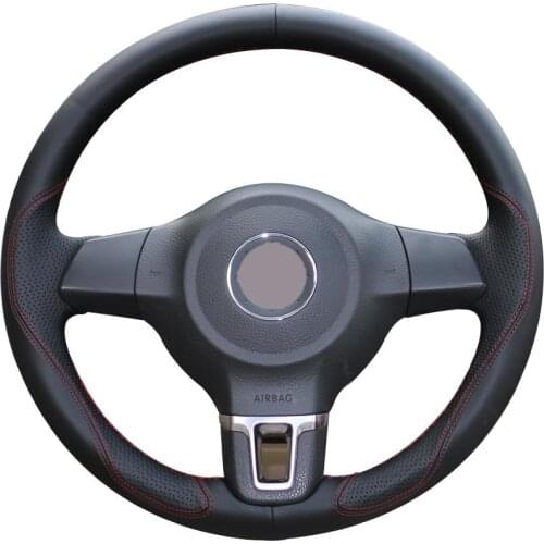 DIY Custom Hand Stitching Black Leather Car Steering Wheel Cover for Volkswagen Golf 6 Mk6 2010-2013 VW Polo MK5 2010-2013