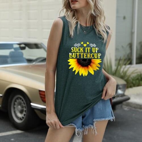 Summer Casual T Shirt Women O Neck Sleeveless Sunflower Print T Shirt Female Tee Tops Fashion Loose Tank Tops Fun Vest Plus 3XL