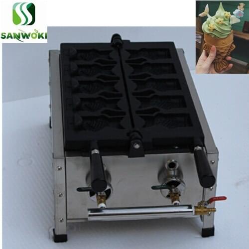 LPG gas Open Mouth Fish Waffle Maker machine ice cream Taiyaki Making Machine fish shaped Waffle iron machine waffle cone maker
