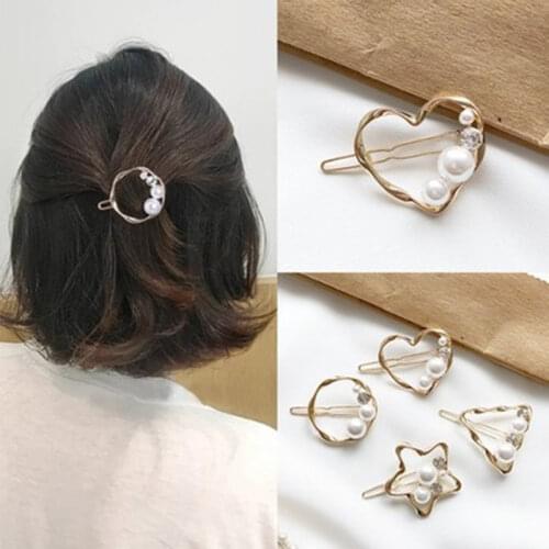 Fashion New Ins Hairpin Hot Sale Explosion Rhinestone Pearl Metal Hollow Love Five-pointed Star Round Hairpin