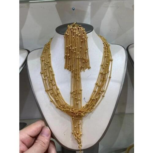 Fashion Luxury Wedding Dubai Gold Color Jewelry Sets Dubai 24k Gold Jewelry Sets Necklace/Earrings/Bracelet Brides Party