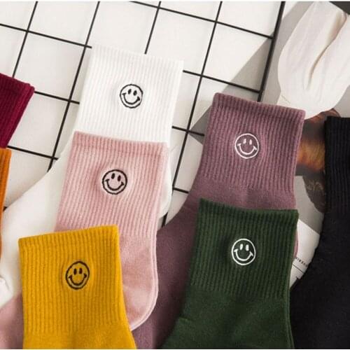 Cartoon Socks Smiley Face Funny Harajuku Women Kawaii Cute Happy Streetwear Cotton Woman Sock Kobieta Skarpety Femme Chaussettes