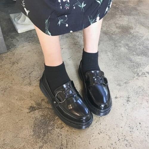British Style Harajuku Black Small Leather Shoes Retro Wild Student Casual Shoes Round Head Shallow Mouth Flat Single Shoes